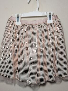 ML Kids Rose Gold + Pink Sequin Grid Skirt with Tulle Hem NEW Girls Size 6